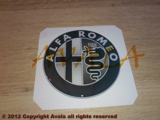 Stiker okrugli 74mm \"Alfa Romeo\" (crno-beli) *10902450*