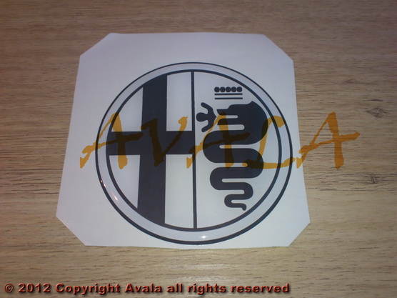 Stiker okrugli 74mm \"Alfa Romeo\" (crno-beli) *10902451*