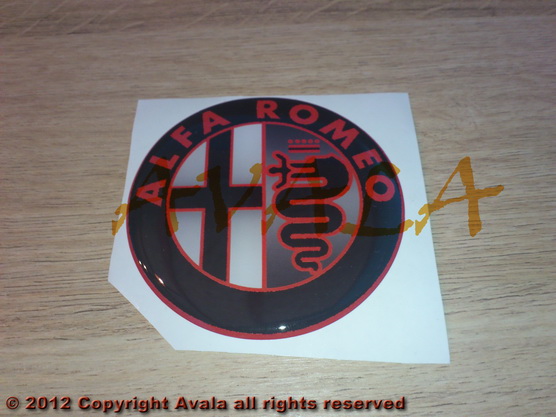 Stiker okrugli 74mm \"Alfa Romeo\" (crno-crveni) *10902452*
