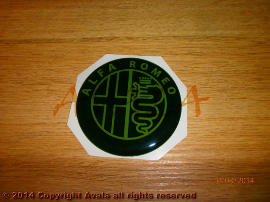 Stiker okrugli 74mm \"Alfa Romeo\" (crno-zeleni) *10902575*